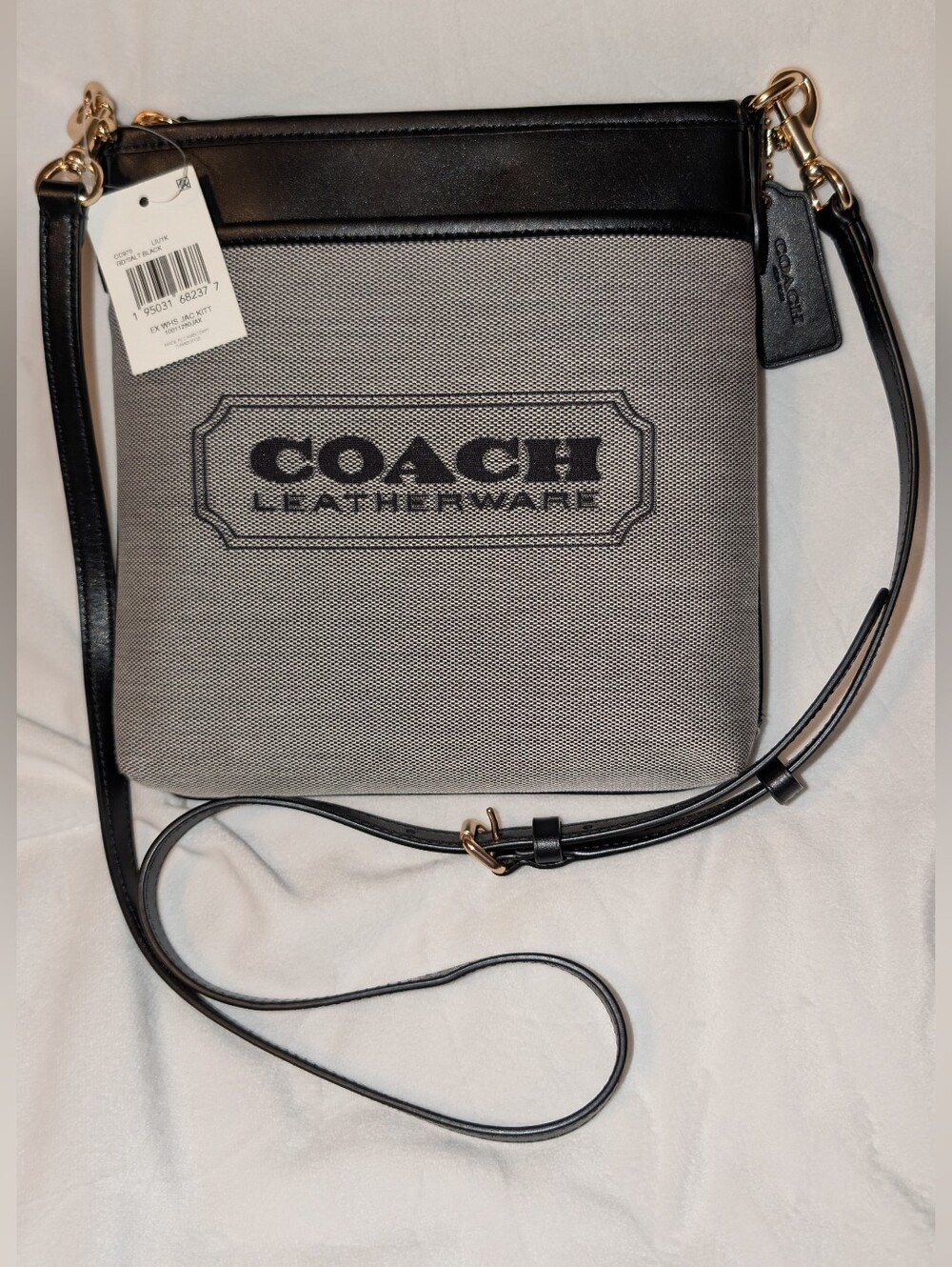 Coach Jacquard Badge Kitt Crossbody Bag CC970 Gray Black NWT Original Receipt